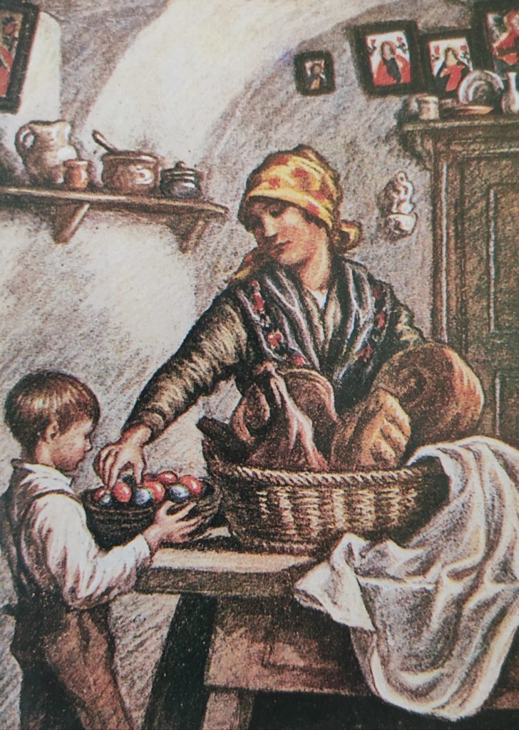 La Pasqua in Slovenia: 4 insolite usanze pasquali che vi stupiranno 9 La donna prepara il cesto col cibo da benedire e i "pirhi".